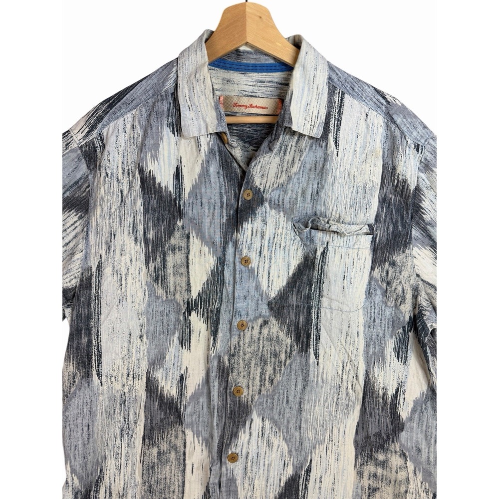 Tommy Bahama Silk Camp Shirt Mens Large Abstract Print Short Sleeve Button Up
